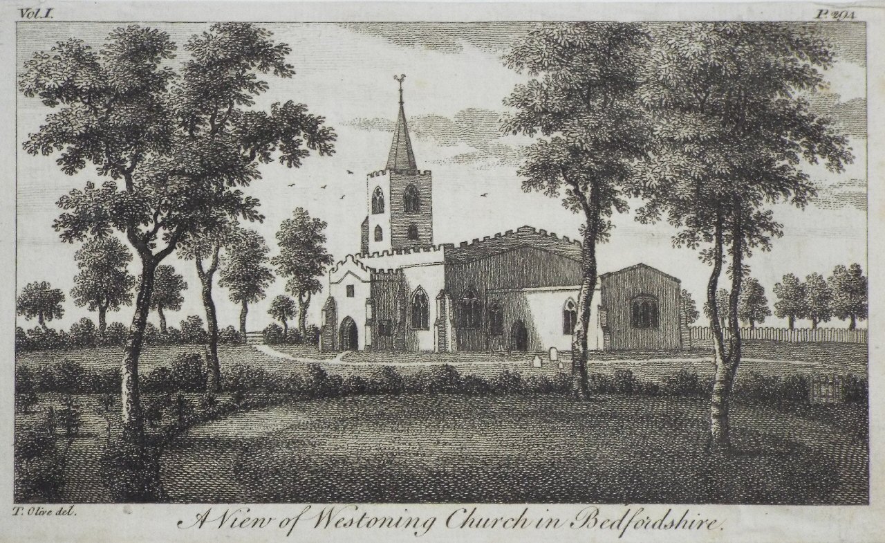 Print - A View of Westoning Church in Bedfordshire.